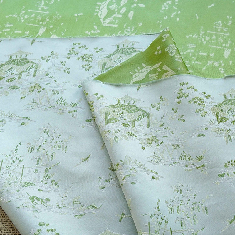 Tissu brocart « Rivière sur le festival de Qingming » : 140 cm de large, peinture chinoise, polyester