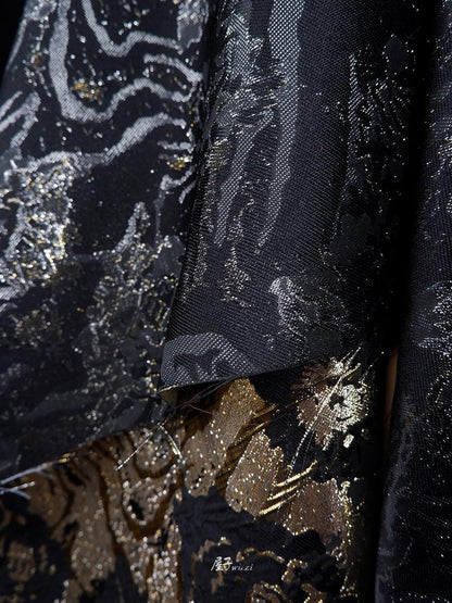 Gold & Silver Rose Polyester Fabric: Shiny Designer Material, 45"W