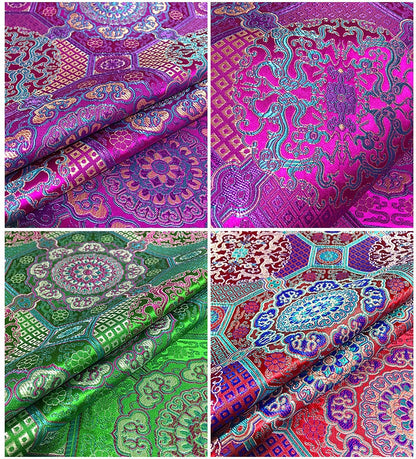 Tissu brodé Thangka : Mélange de soie et rayonne de bon augure, 75 cm de large, vendu au mètre