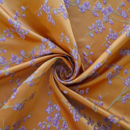 Floral Jacquard Fabric: Orange & Lilac Embossed Woven Upholstery, Costume, Sewing, DIY (59"W By 1yard) - Poppylollipop