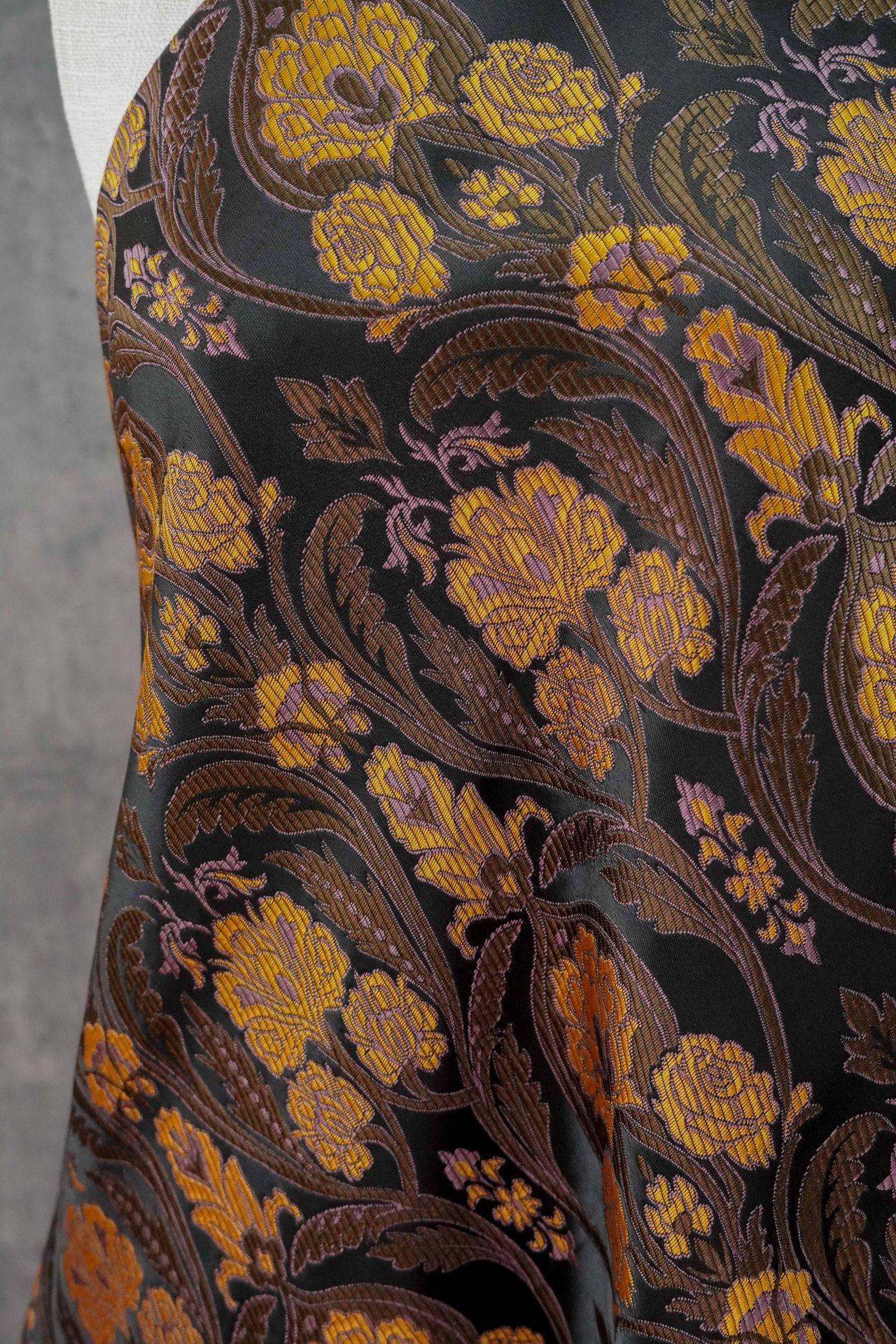 Luxury European Black Rose Scroll Jacquard Fabric ��� Elegant Brocade for Vest, Costume, Upholstery & Dress