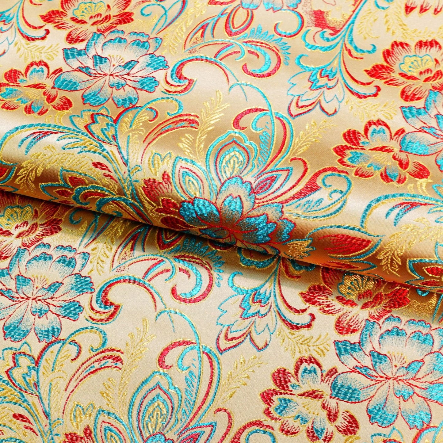 Lily Flower Brocade Fabric: Rayon Satin Blend, 45" Wide - By The Meter