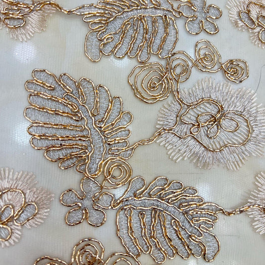 Golden Strands Embroidery Fabric: Luxury Wedding Dress Veil, DIY Accessories