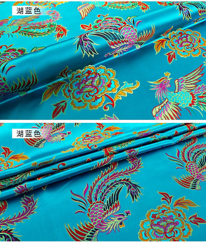 Peacock Damask Fabric: 45"W Chinese Brocade for Cheongsam & Upholstery