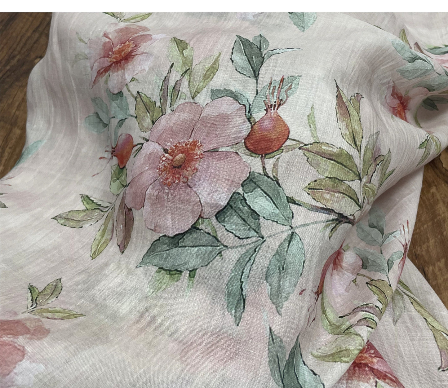 Peony Print Ramie Fabric: Natural Fiber Sewing Material, 55"W