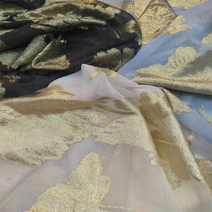 Gold Thread Jacquard Organza Fabric: 3D Embossed Texture, 57" Wide