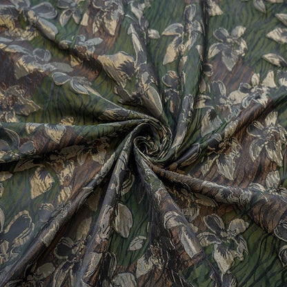 Gold Thread Jacquard Fabric: 3D Flower Design, Upholstery & Costume