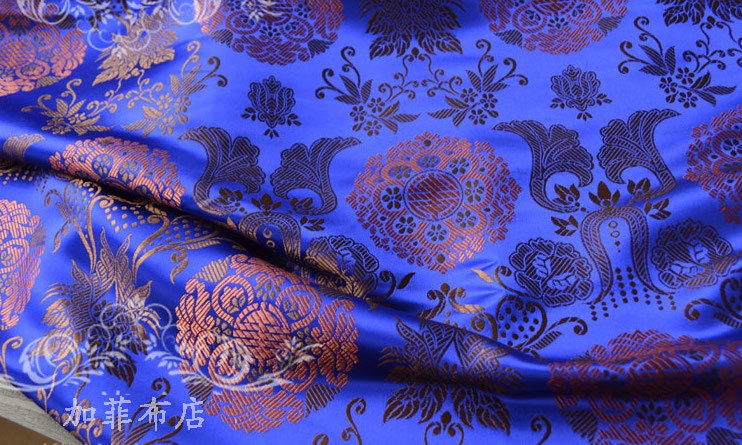 Floral Brocade Fabric: Chinese Fu Shou Style, 35" Wide, Costume Sewing