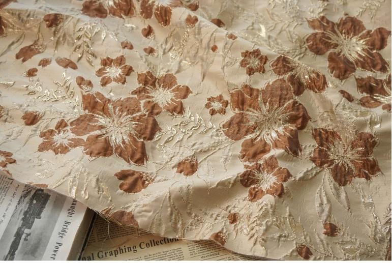 Gold Thread Jacquard Fabric: Pea Green 3D Designer Material - 58" Wide