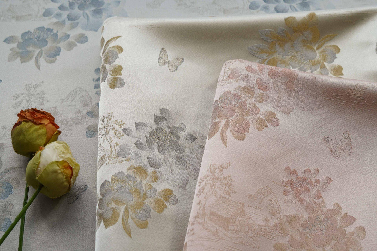 Tissu brocart à motifs floraux papillons ��� Jacquard chinois, ameublement &