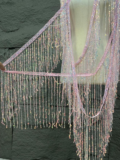 Sequined Tassel Fabric: 25cm Wide Designer Trim