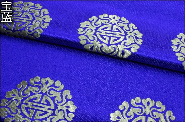 Brocart chinois : motif Fu & Shou, mélange soie et rayonne - Au mètre