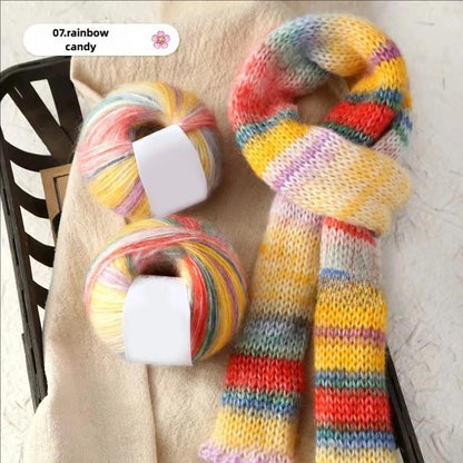 Fil de soie mohair arc-en-ciel : laine à tricoter dentelle teinte à la main
