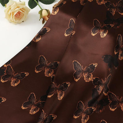 Gold Butterfly Tea Silk Satin Fabric: 59"W Digital Print, Costume & Decor