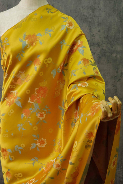 Gold Thread Brocade Fabric: Mongolian Tibetan Style, 55" Wide