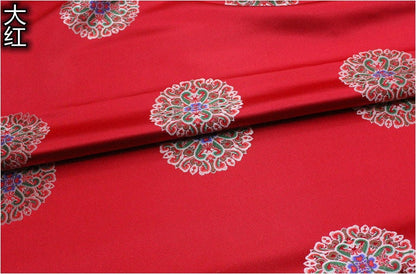 Tissu brocart de soie chinois à motif paon - Magenta et couleurs
