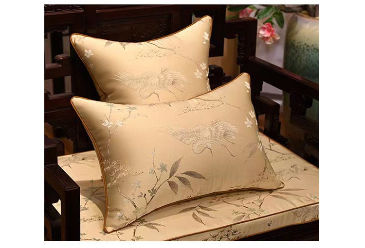 Oriental Crane Brocade Jacquard Fabric: 57"W Damask Polyester