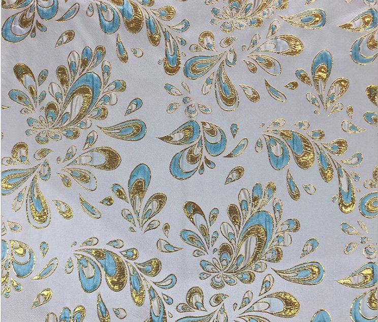 Metallic Damask Jacquard Satin Fabric: 3D Texture, 56" Wide