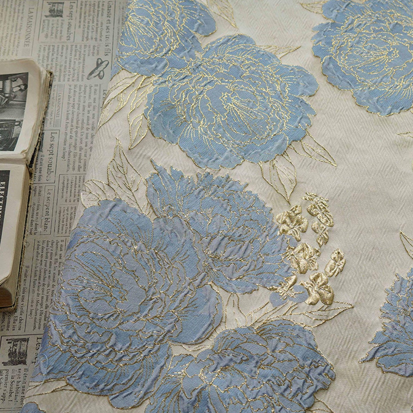 Elegant Embossed Gold Thread Floral Jacquard Fabric ��� Luxury Dress & Home Decor Texti"Wide