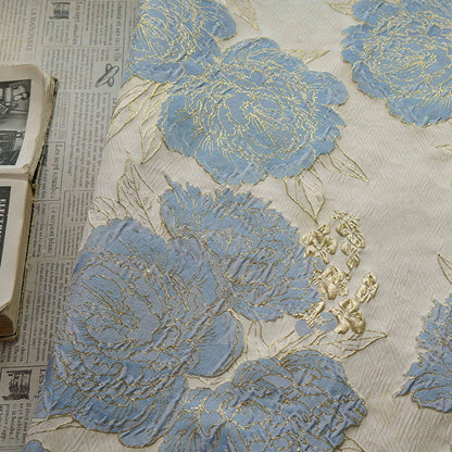 Elegant Embossed Gold Thread Floral Jacquard Fabric ��� Luxury Dress & Home Decor Texti"Wide
