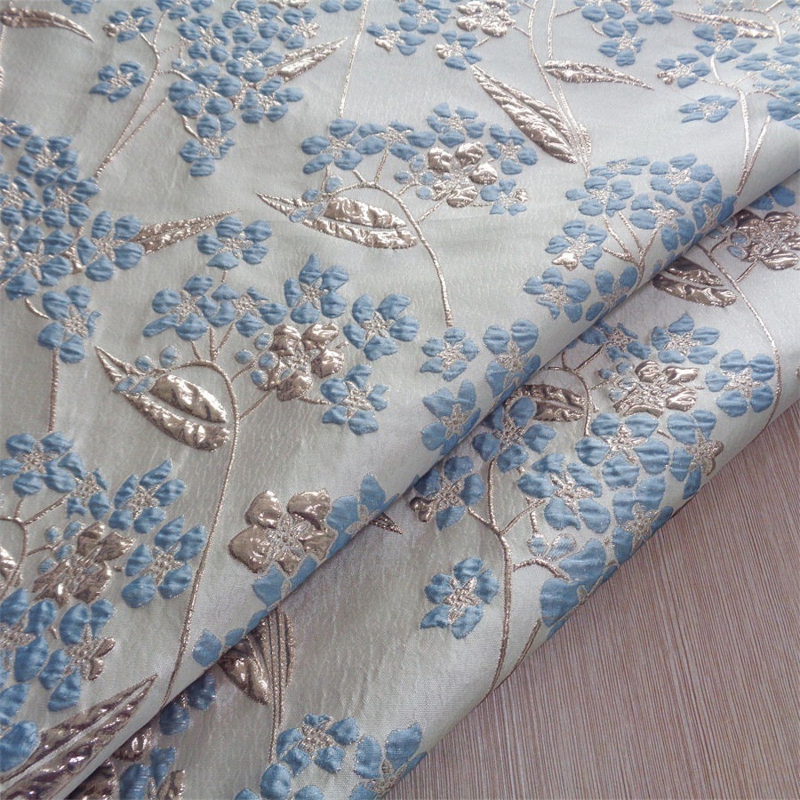 Gold Thread Jacquard Fabric: 3D Vintage Floral Upholstery, 55"W