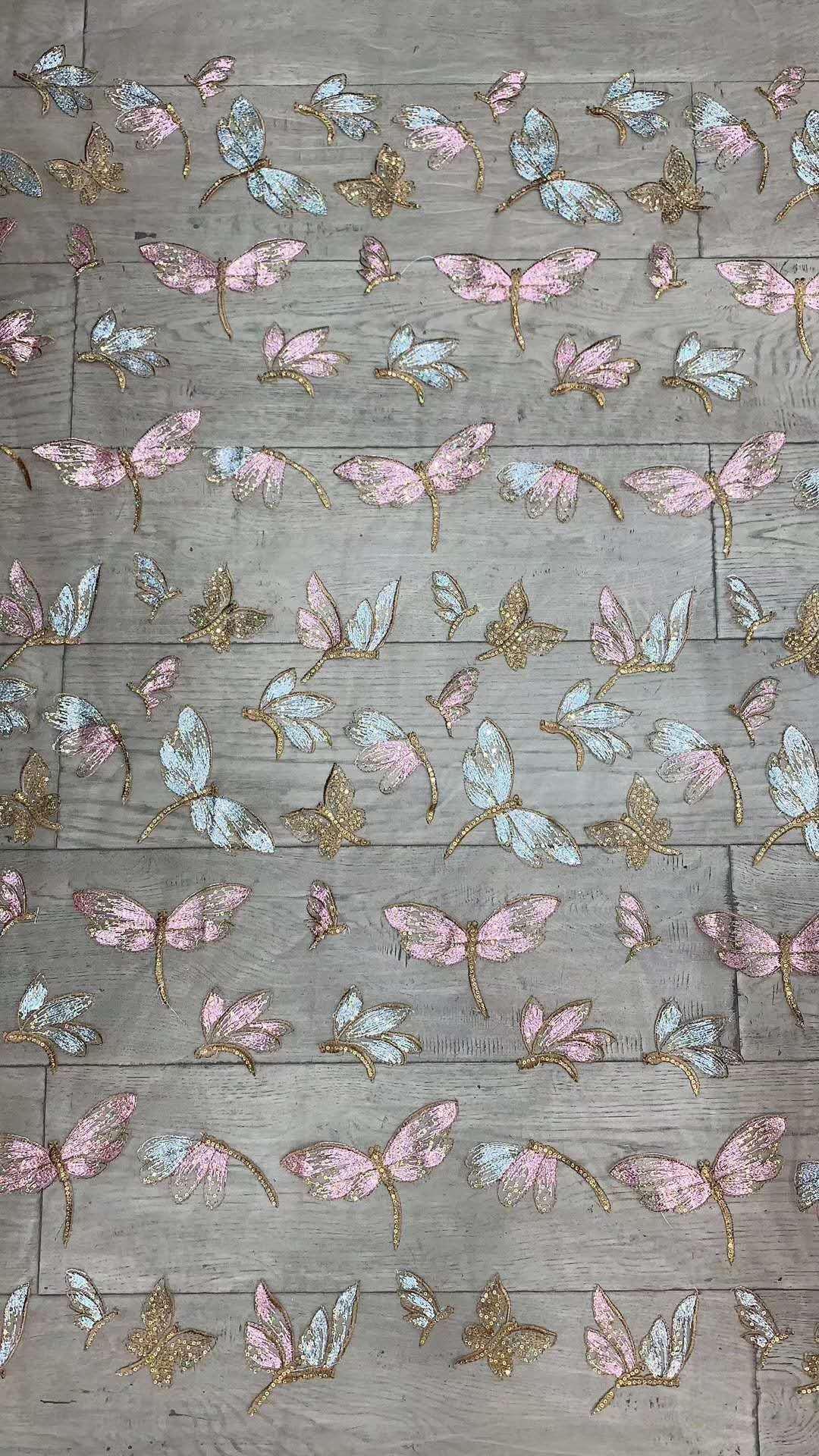 Butterfly Embroidered Sequin Lace Fabric: Two-Tone Tulle Mesh, 59" Wide