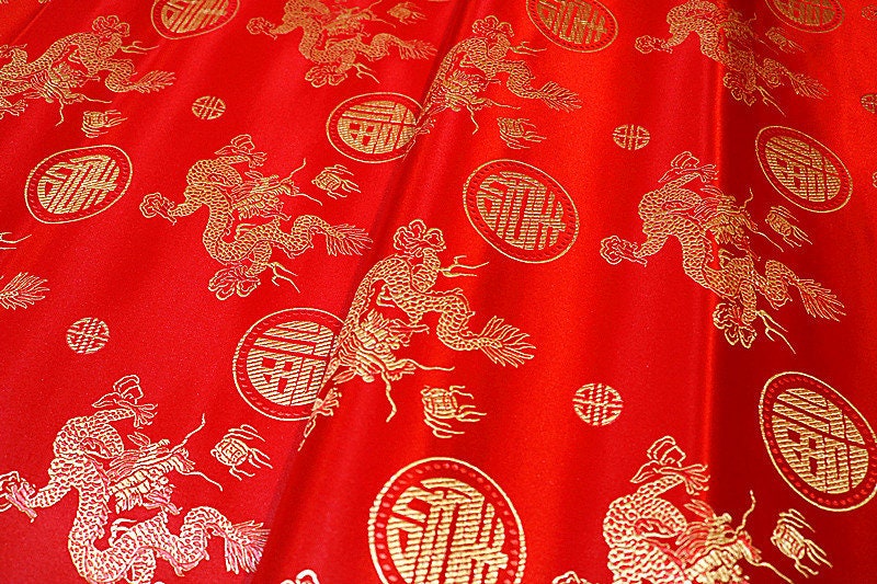 Red Dragon Brocade Fabric: 35"W Rayon Sewing & Upholstery