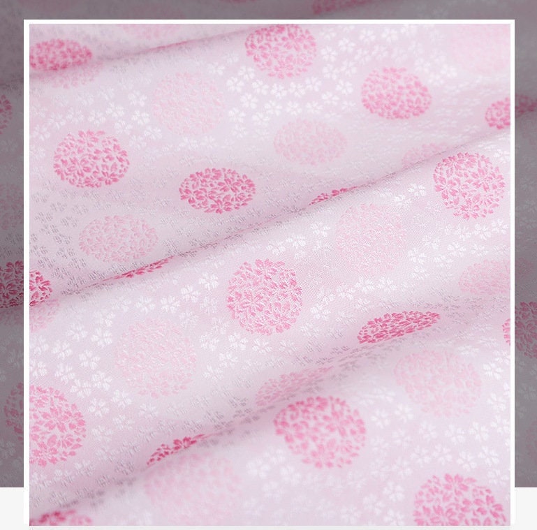 Japanese Nishijin Silk Brocade Fabric: Pink Hydrangea Jacquard (59" Width)