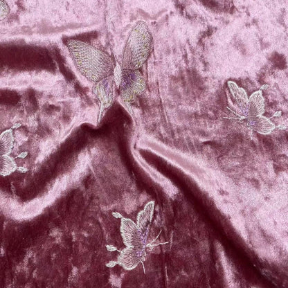 Embroidered Velvet Fabric: 43" Beaded Pillar Design, Designer Sewing Material