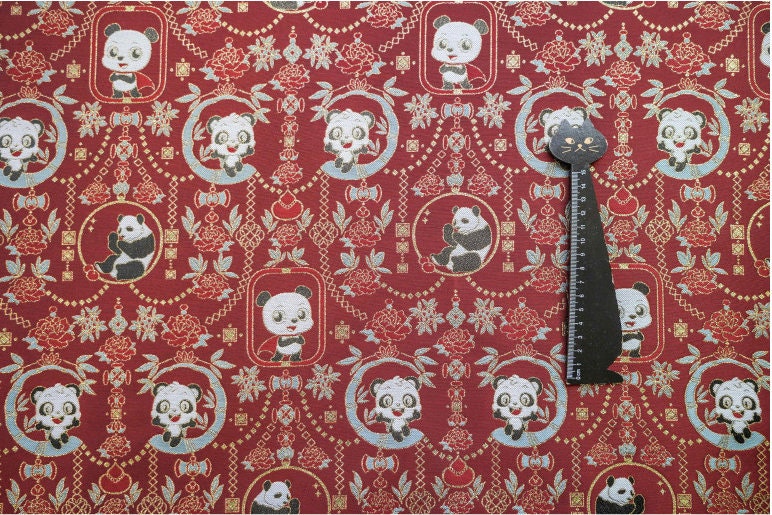 Panda Jacquard Fabric With Gold Thread: 59" Wide, Cheongsam Costume Decor