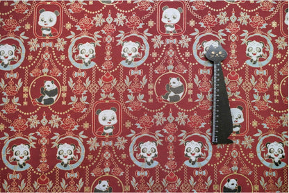 Panda Jacquard Fabric With Gold Thread: 59" Wide, Cheongsam Costume Decor