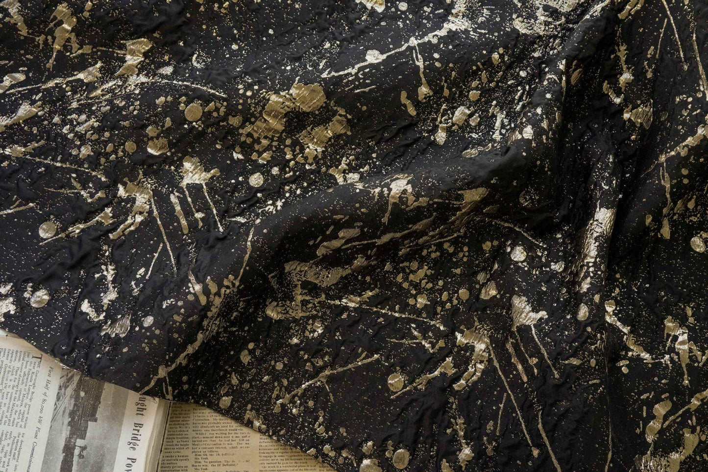 Abstract Splatter Jacquard Fabric: Silver White Embossed Upholstery Material (54" Wide)