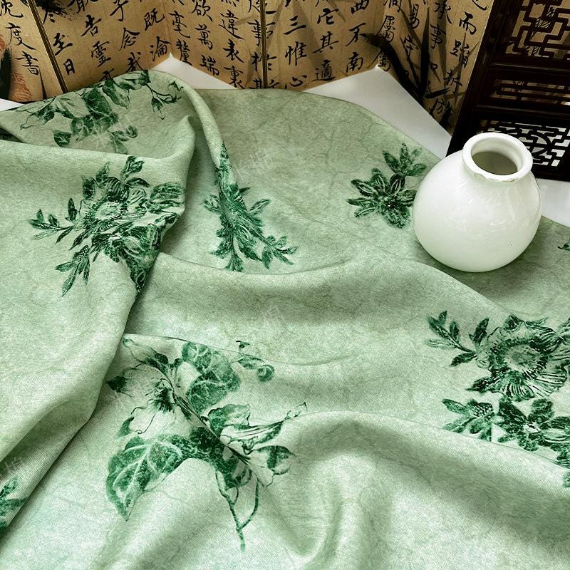 Celadon Floral Cotton Fabric ��� Elegant Sewing Materi" Wide