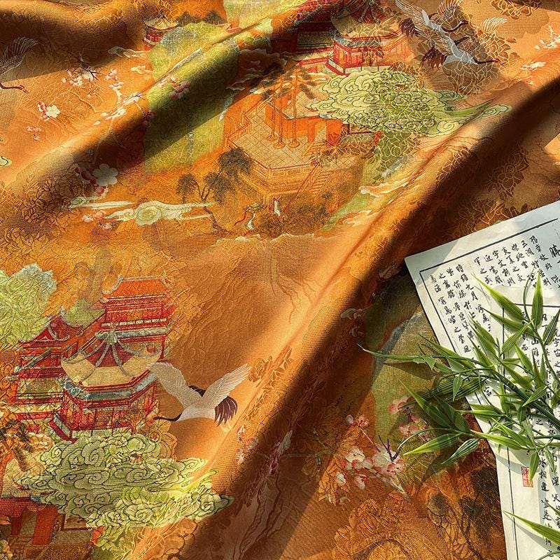 Rayon Silk Jacquard Xiangyun Fabric ��� Handcrafted Golden Cloud Embroidered Textile, Traditional Chinese Dress, Cheongsam, Craft Fabr"W