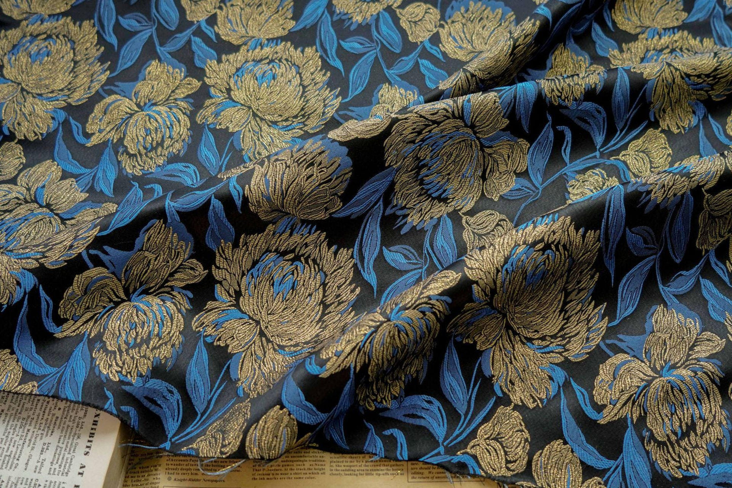 Gold Thread Floral Jacquard Fabric: Vintage Palace Designer Fabric, 62" Wide