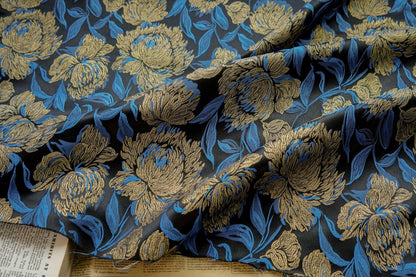 Gold Thread Floral Jacquard Fabric: Vintage Palace Designer Fabric, 62" Wide