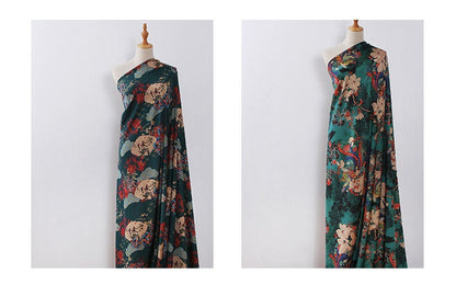 Tissu damassé en soie à motif floral et oiseaux - 150 cm de large, satin, gaze cantonaise gambierée