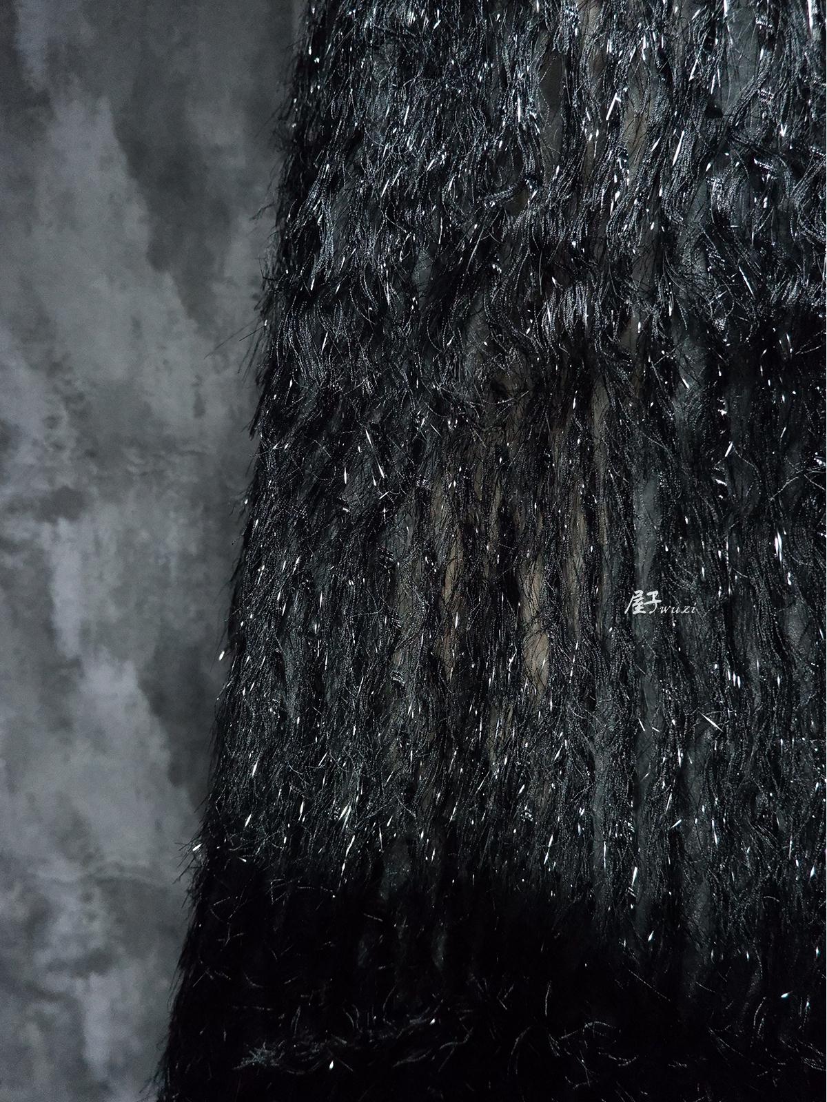 Black Jacquard Gauze Fabric: Tassel Trim, Hand-Cut DIY Sewing