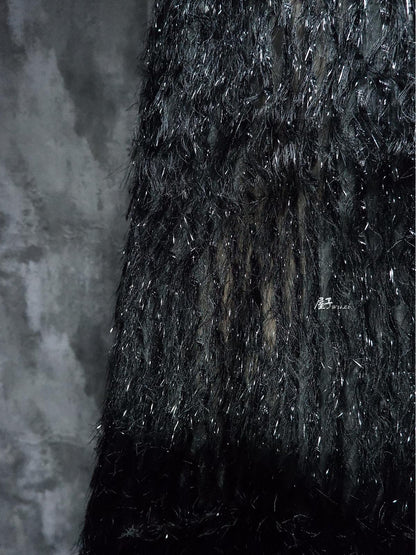 Black Jacquard Gauze Fabric: Tassel Trim, Hand-Cut DIY Sewing