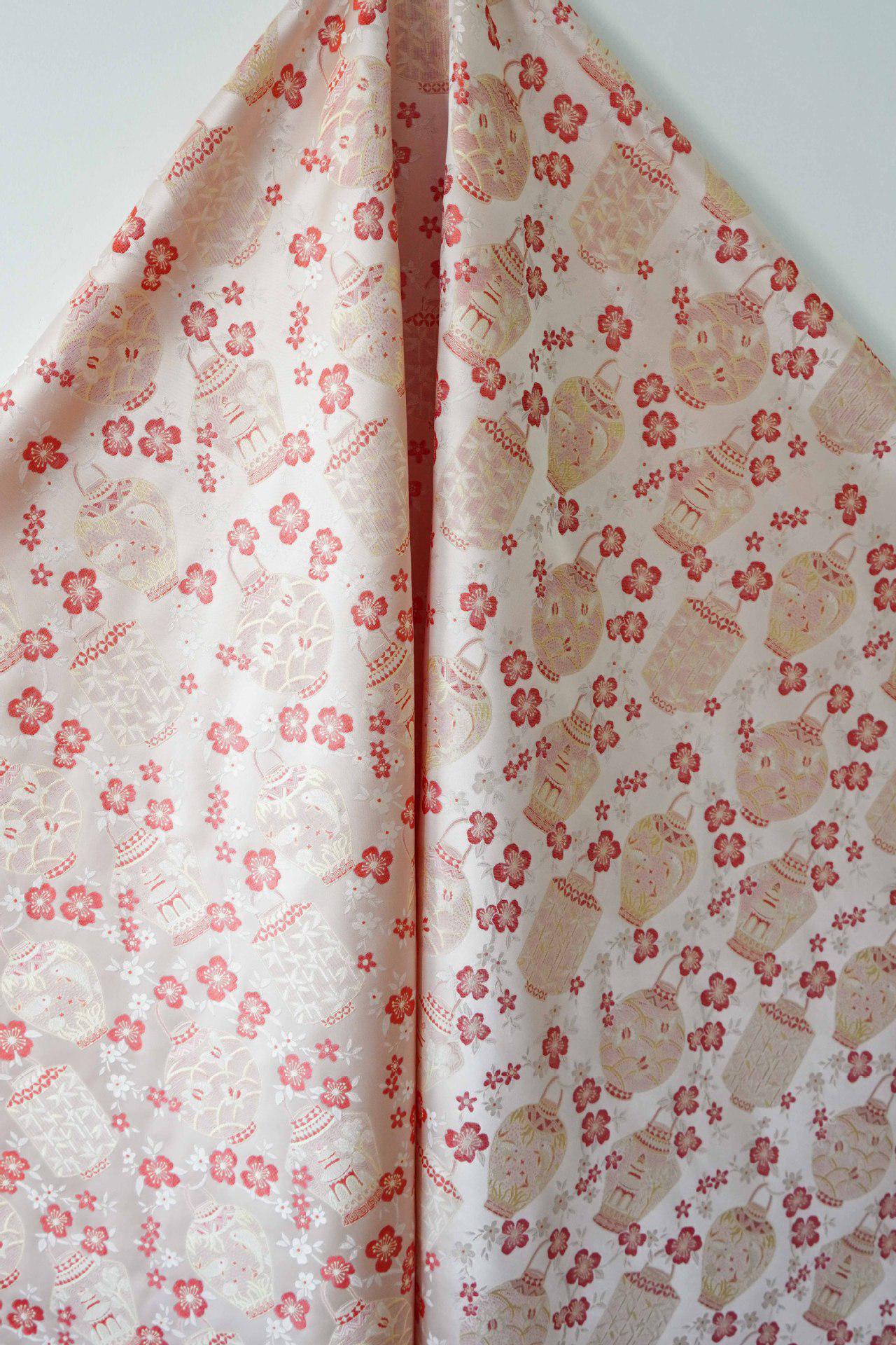 Tissu brocart Lanterne Fleur de Prunier - Tissu décoratif tissé, 157 cm de large