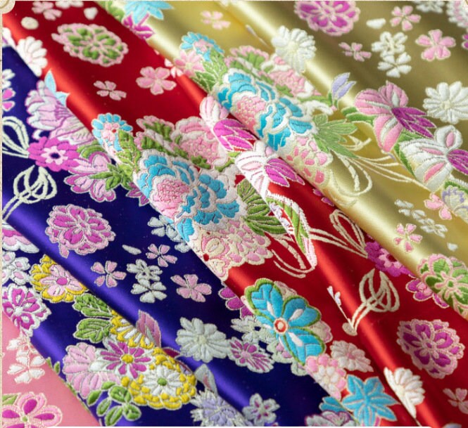 Tissu brocart de soie japonais Nishijin : Jacquard Hortensia (largeur 29,5")