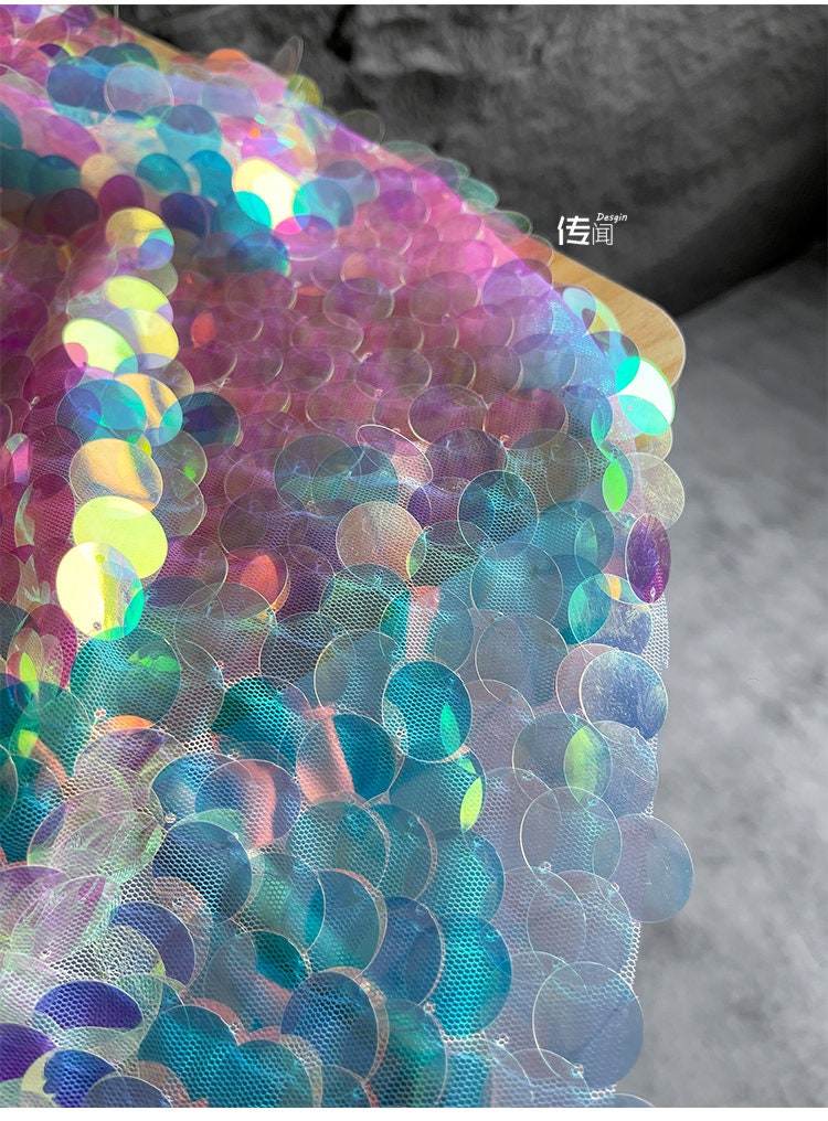 Gradient Sequin Mesh Fabric, Fish Scale Laser Jacquard, 53"W, Sewing, DIY
