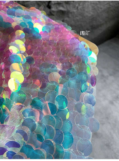 Gradient Sequin Mesh Fabric, Fish Scale Laser Jacquard, 53"W, Sewing, DIY