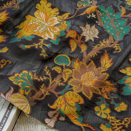 Yellow 3D Jacquard Organza Fabric: Embossed Dress Costume Sewing, 55"W