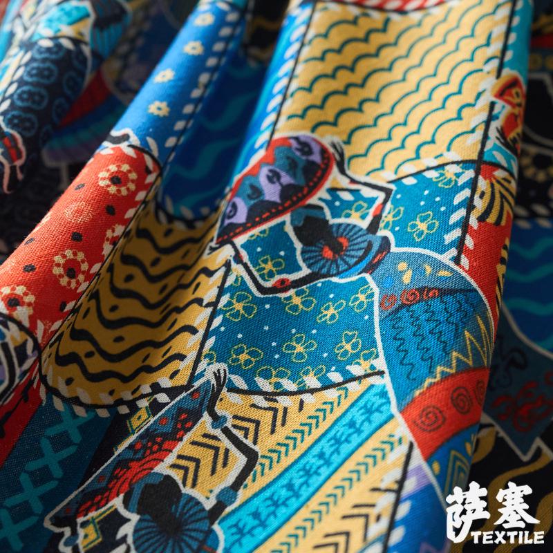 Tissu bohème en coton et lin imprimé : Matière colorée pour la confection de vêtements