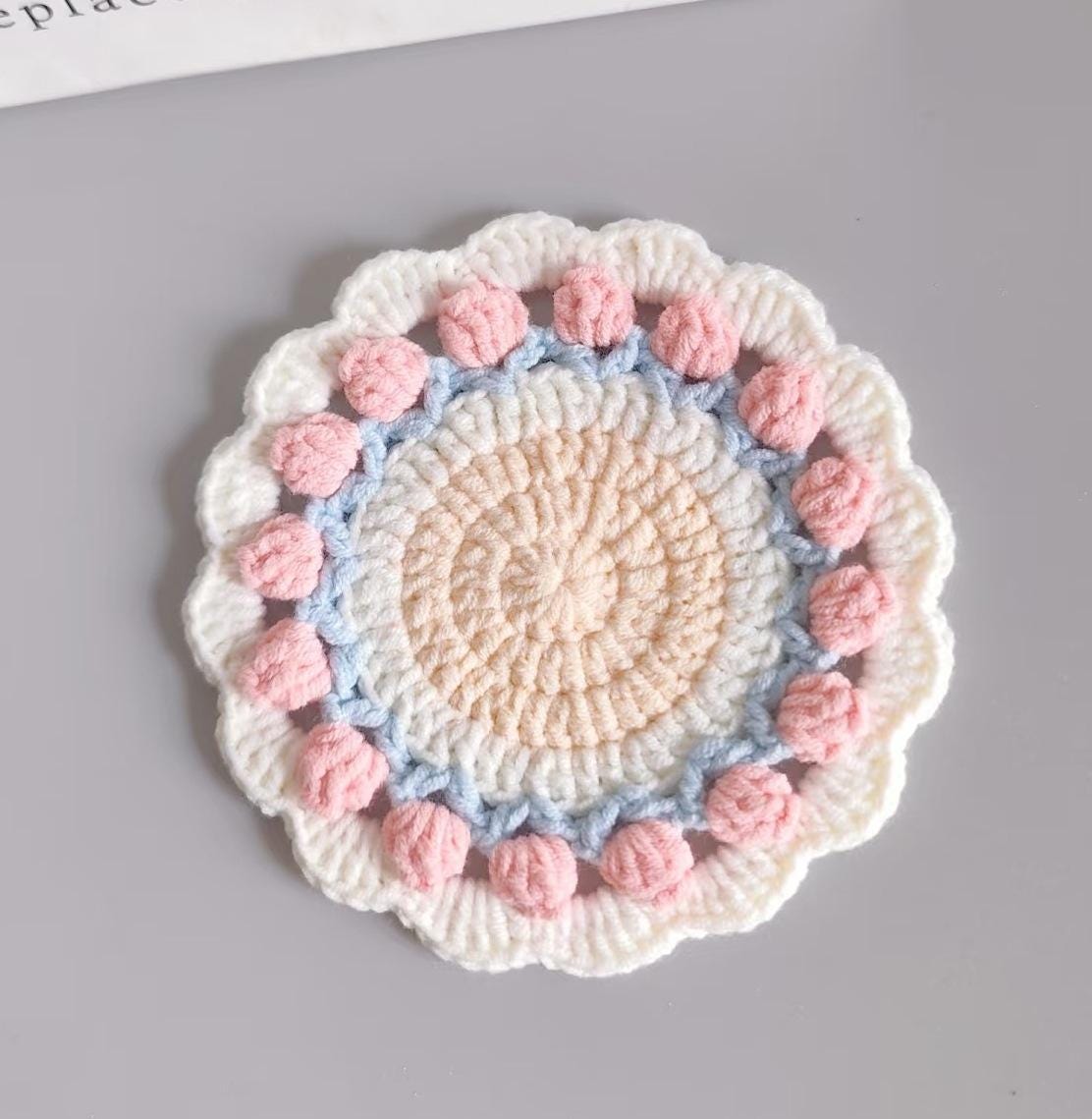 Kit de sous-verres roses au crochet à faire soi-même : Matériel pour la confection de fleurs artisanales