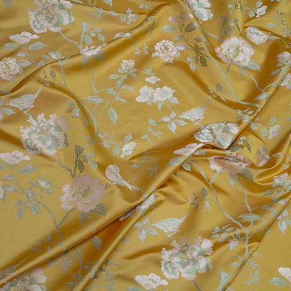 Tissu jacquard à motif floral : polyester à fil doré, largeur 160 cm (63 po) - Vendu au mètre