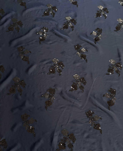 Black Satin Fabric with Gold Sequin Embroidery ��" Wide