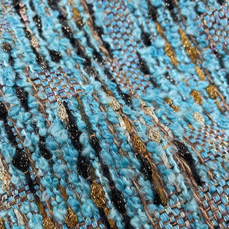 Coarse Woven Tweed Fabric: Blue Sequin Sparkle, 59" Wide