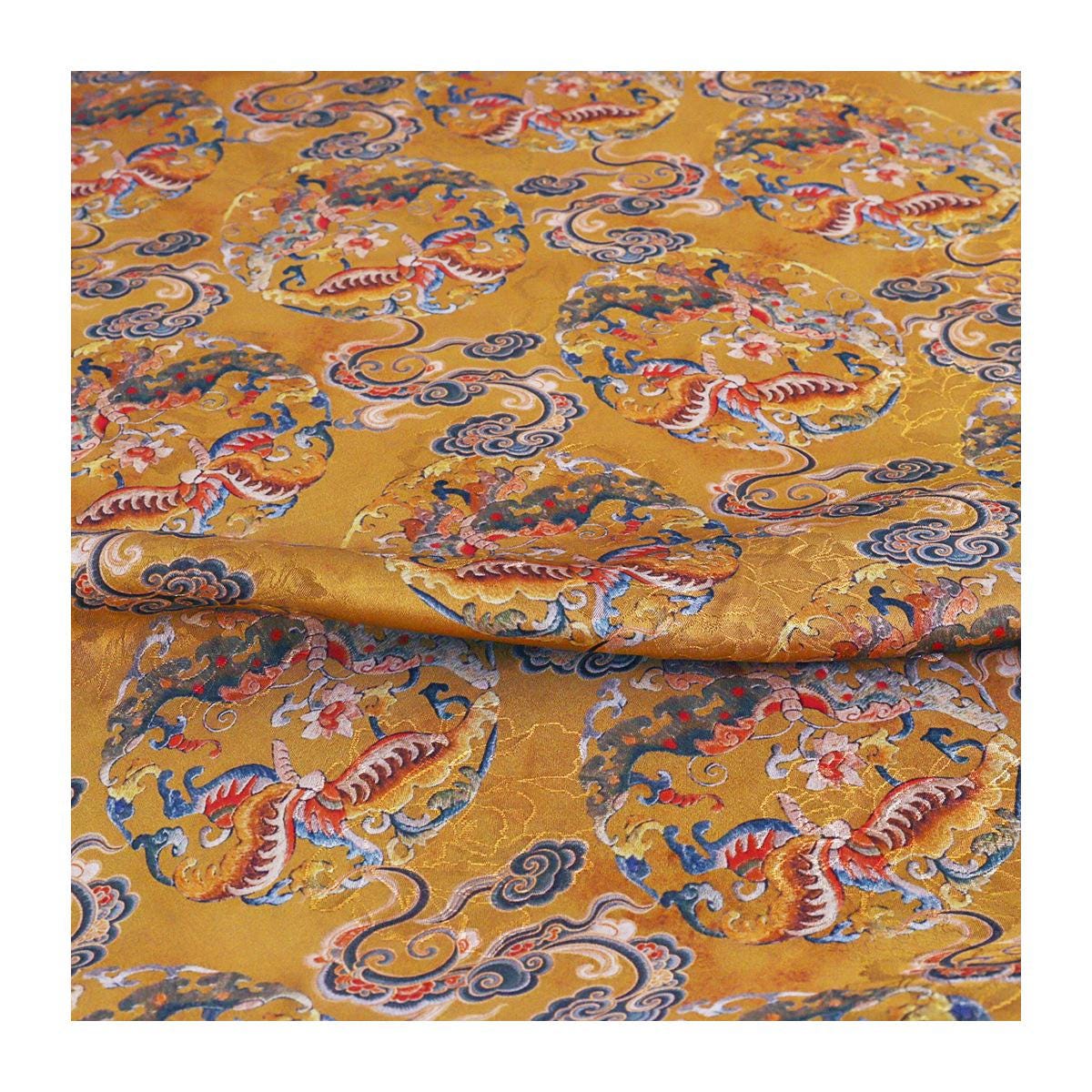 Auspicious Clouds & Butterflies Satin Fabric: 59"W Gambiered Canton Gauze